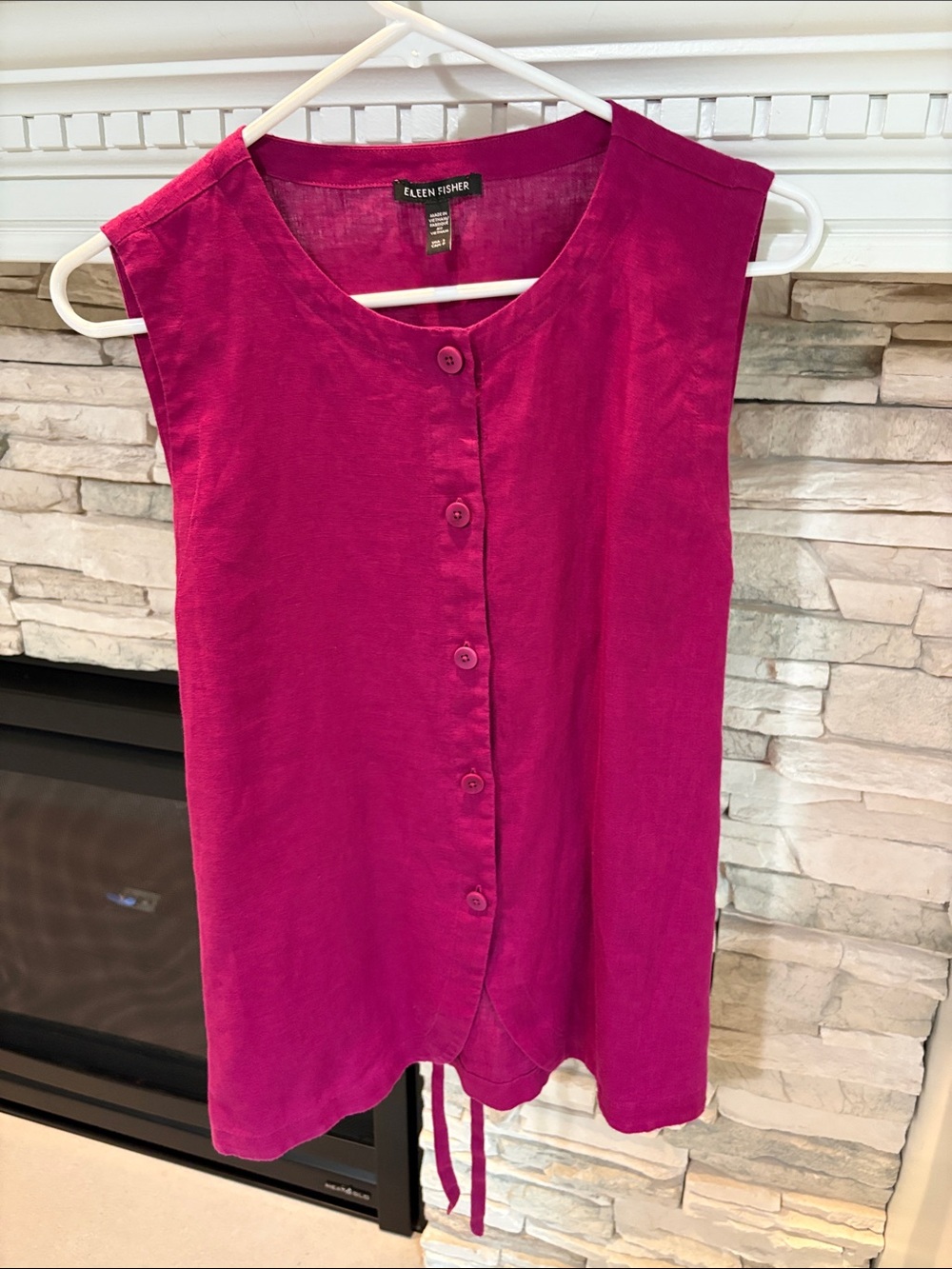 Eileen Fisher Round Neck Linen Long Vest